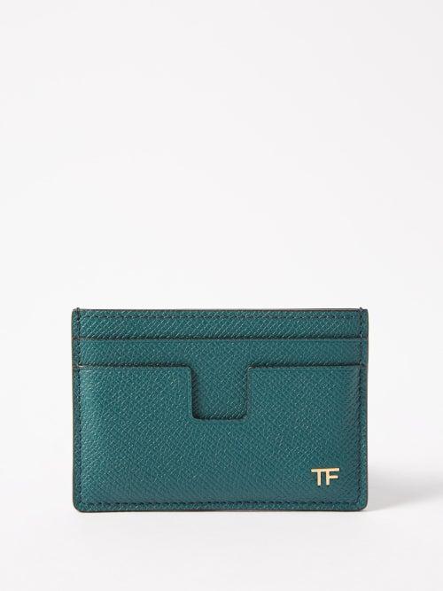 Tom Ford - T-line Grained-leather Cardholder - Mens - Teal