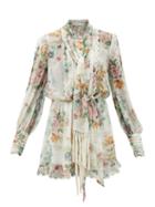 Matchesfashion.com Zimmermann - Wavelength Floral-print Silk Playsuit - Womens - Cream Print