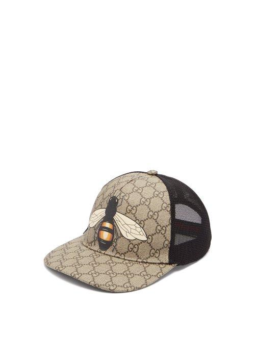 Matchesfashion.com Gucci - Gg And Bee Print Mesh Hat - Mens - Beige