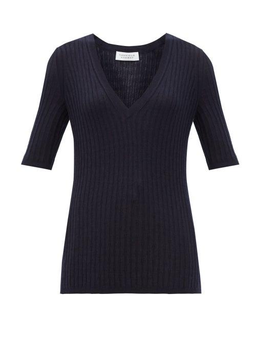 Matchesfashion.com Gabriela Hearst - Carolina V-neck Cashmere-blend Sweater - Womens - Navy