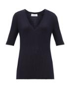 Matchesfashion.com Gabriela Hearst - Carolina V-neck Cashmere-blend Sweater - Womens - Navy