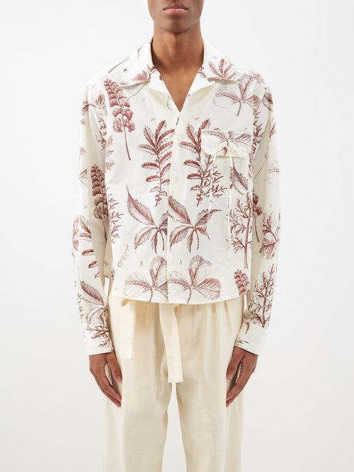S.s. Daley - Halleman Botanical-print Cotton-poplin Shirt - Mens - Cream Multi
