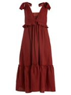 Matchesfashion.com Three Graces London - Lydia Tie Neck Linen Dress - Womens - Burgundy