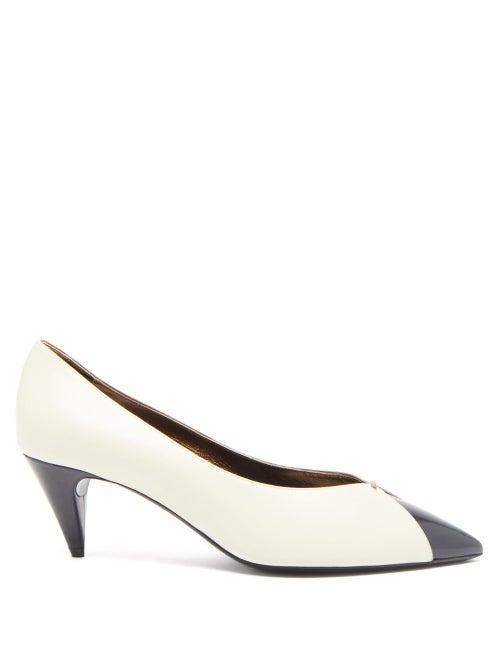 Matchesfashion.com Saint Laurent - Lola Point-toe Leather Pumps - Womens - Cream
