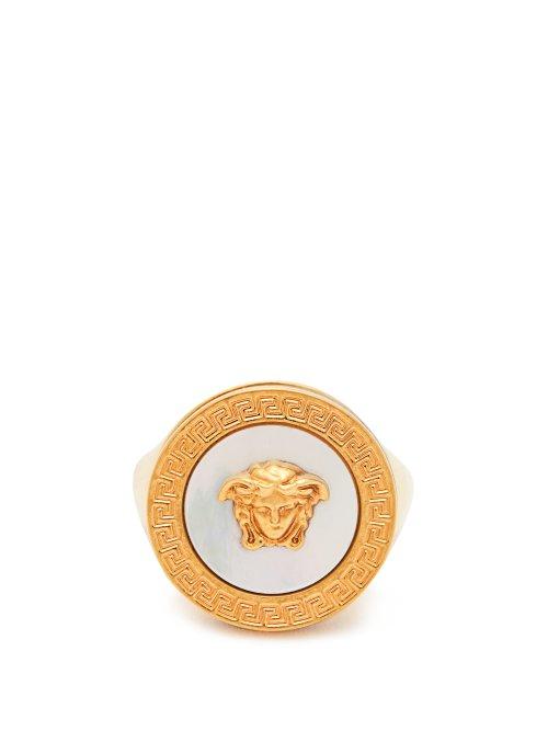 Matchesfashion.com Versace - Medusa Mother Of Pearl Signet Ring - Womens - Pearl