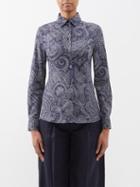 Etro - Paisley-print Cotton-blend Shirt - Womens - Navy