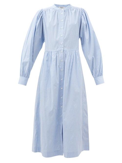 Sea - Salma Striped Cotton-blend Poplin Shirt Dress - Womens - Blue