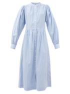 Sea - Salma Striped Cotton-blend Poplin Shirt Dress - Womens - Blue
