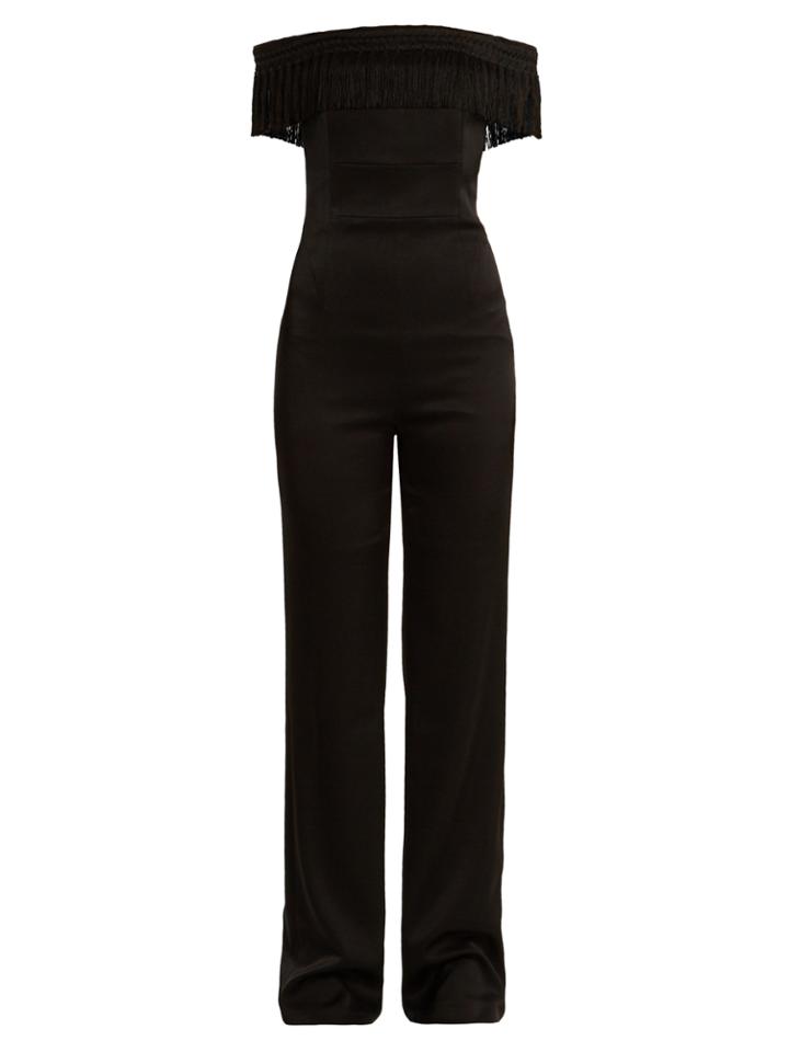 Galvan Conquista Fringed Off-the-shoulder Crepe Jumpsuit