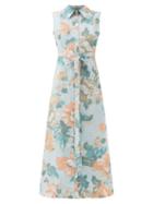 Erdem - Mona Belted Floral-print Dress - Womens - Blue Multi