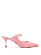 Matchesfashion.com Prada - Mary Jane Crocodile Effect Leather Mules - Womens - Pink