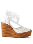 Dolce & Gabbana - Logo-plaque Embroidered-canvas Wedge Sandals - Womens - White