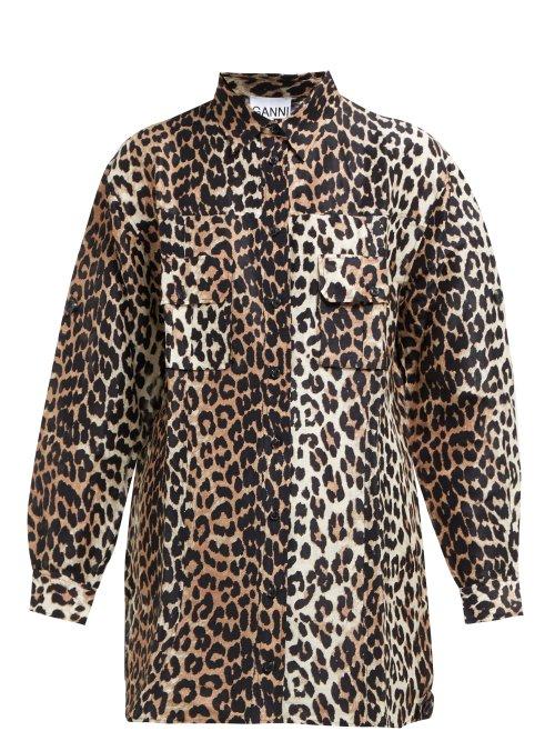Matchesfashion.com Ganni - Cedar Leopard Print Linen Bend Shirt - Womens - Brown Multi