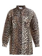Matchesfashion.com Ganni - Cedar Leopard Print Linen Bend Shirt - Womens - Brown Multi