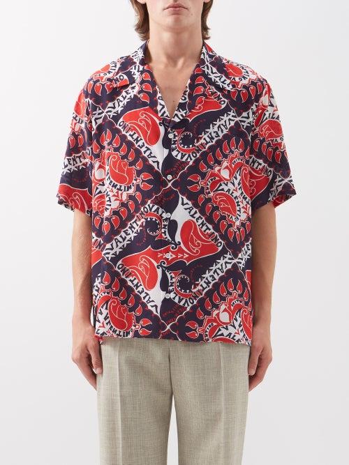 Valentino - Manifesto Bandana-print Silk Shirt - Mens - Red White Blue