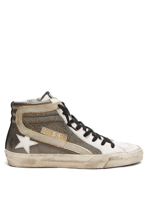 Matchesfashion.com Golden Goose - Slide Metallic Leather Trainers - Womens - White Silver