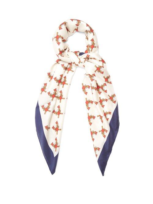 Matchesfashion.com Gucci - Guns Print Silk Twill Scarf - Womens - White Multi