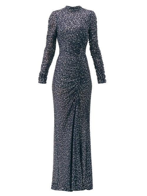 Matchesfashion.com Jonathan Simkhai - Sequinned High Neck Gown - Womens - Navy