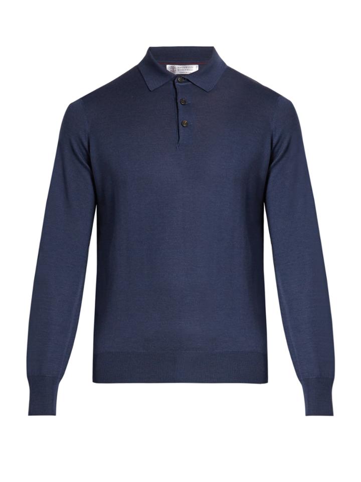 Brunello Cucinelli Long-sleeved Wool And Cashmere-blend Polo Shirt