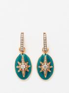 Selim Mouzannar - Aida Diamond, Enamel & 18kt Rose Gold Earrings - Womens - Green Multi