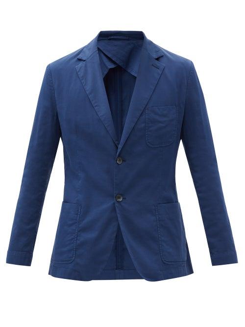 Matchesfashion.com Frescobol Carioca - Patch-pocket Cotton-blend Poplin Suit Jacket - Mens - Navy