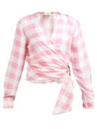Matchesfashion.com Adriana Degreas - Vichy Gingham Print Wrap Top - Womens - Pink