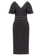 Matchesfashion.com Roksanda - Tiana Puff Sleeve Crepe Midi Dress - Womens - Navy Multi
