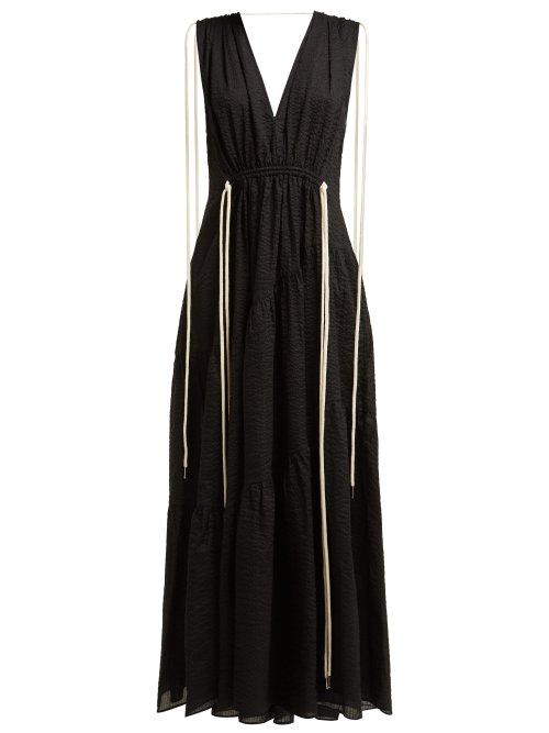 Matchesfashion.com Lee Mathews - Lilian V Neck Cotton Midi Dress - Womens - Black