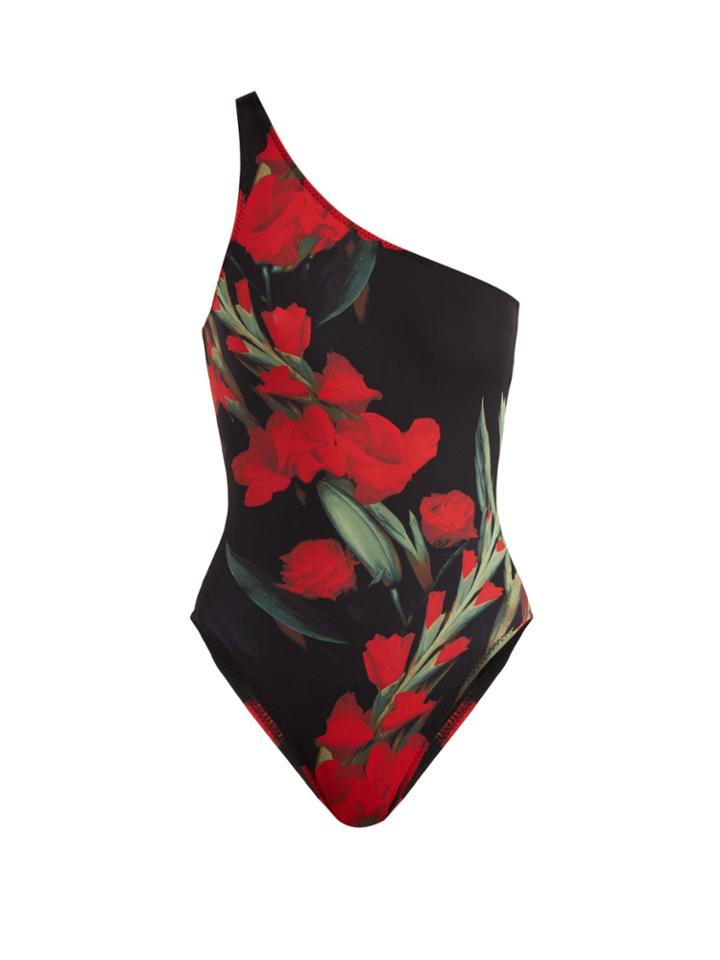 Norma Kamali Mio Floral-print One-shoulder Swimsuit