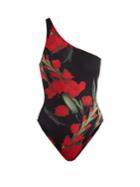 Norma Kamali Mio Floral-print One-shoulder Swimsuit