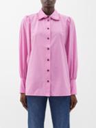 Ganni - Cyclamen Ruffled Organic Cotton-blend Crepe Shirt - Womens - Pink