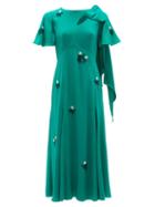 Matchesfashion.com Erdem - Kirstie Floral-beaded Bias-cut Silk Dress - Womens - Green