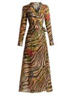 Matchesfashion.com Adriana Iglesias - Beverly Zebra Print Silk Chiffon Dress - Womens - Brown Multi