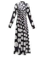 Matchesfashion.com Marni - High Neck Pixel Print Satin Maxi Dress - Womens - Black White