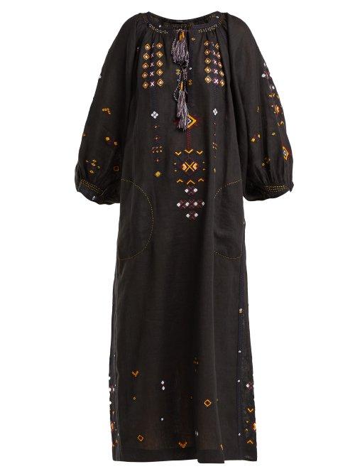 Matchesfashion.com Vita Kin - Oscar Embroidered Linen Dress - Womens - Black Multi