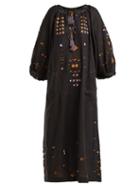 Matchesfashion.com Vita Kin - Oscar Embroidered Linen Dress - Womens - Black Multi