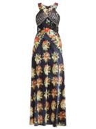 Matchesfashion.com Paco Rabanne - Embellished Bodice Floral Print Satin Slip Dress - Womens - Black Multi