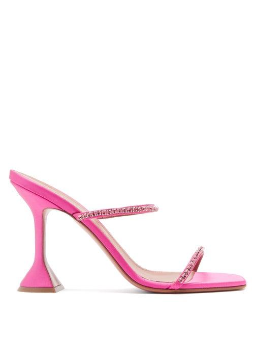 Matchesfashion.com Amina Muaddi - Gilda Crystal-embellished Satin Sandals - Womens - Pink