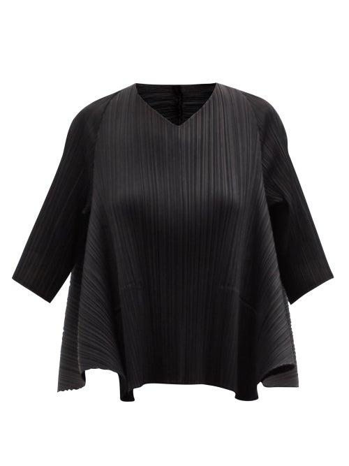 Ladies Rtw Pleats Please Issey Miyake - V-neck Technical-pleated Top - Womens - Black