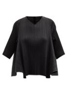 Ladies Rtw Pleats Please Issey Miyake - V-neck Technical-pleated Top - Womens - Black