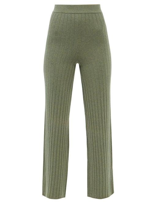 Joostricot - Wool-blend Ribbed Wide-leg Trousers - Womens - Khaki