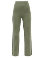 Joostricot - Wool-blend Ribbed Wide-leg Trousers - Womens - Khaki