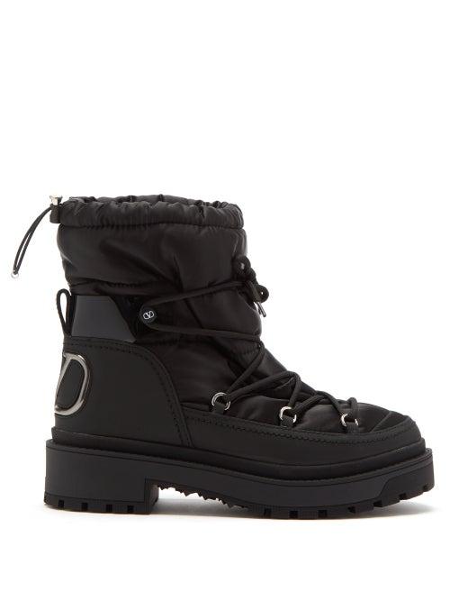 Valentino Garavani - Leather And Padded Shell Boots - Womens - Black