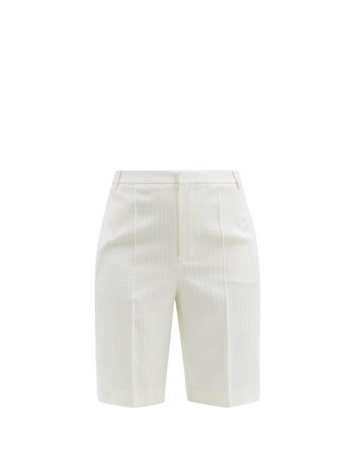 Matchesfashion.com Saint Laurent - High-rise Striped Wool Shorts - Womens - Ivory
