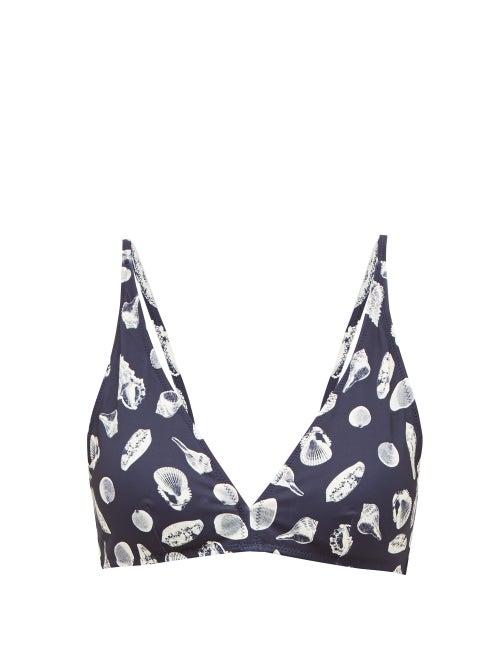 Matchesfashion.com The Upside - Megan Shell-print Padded Bikini Top - Womens - Navy Print