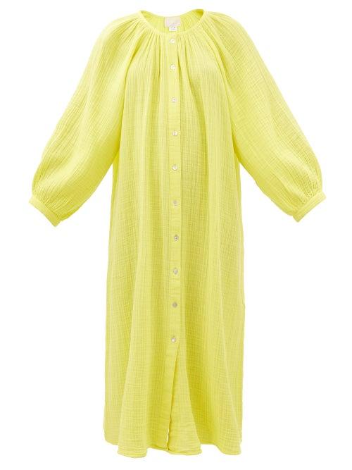 Anaak - Laila Balloon-sleeve Cotton-muslin Midi Dress - Womens - Lemon