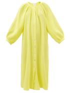 Anaak - Laila Balloon-sleeve Cotton-muslin Midi Dress - Womens - Lemon