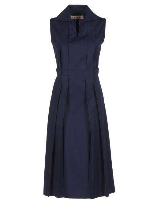 Matchesfashion.com Marni - Open-collar Pleated Poplin Midi Dress - Womens - Navy