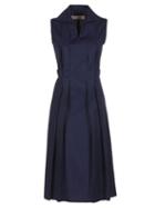 Matchesfashion.com Marni - Open-collar Pleated Poplin Midi Dress - Womens - Navy
