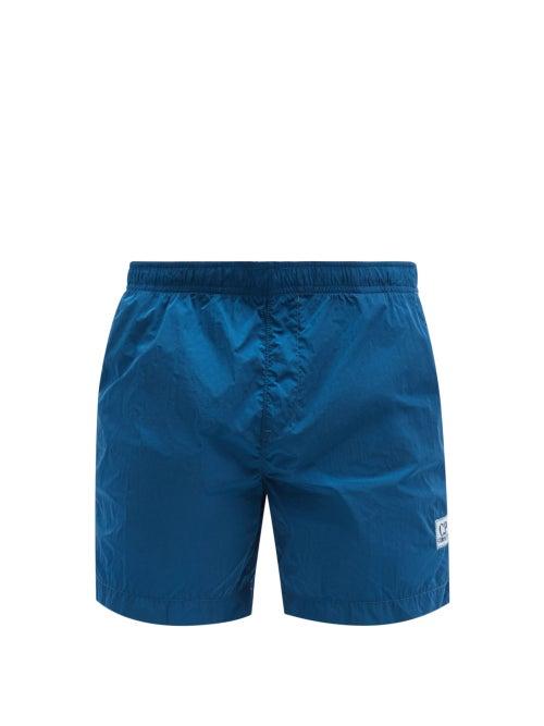 Matchesfashion.com C.p. Company - Logo-patch Garment-dyed Chrome Swim Shorts - Mens - Blue